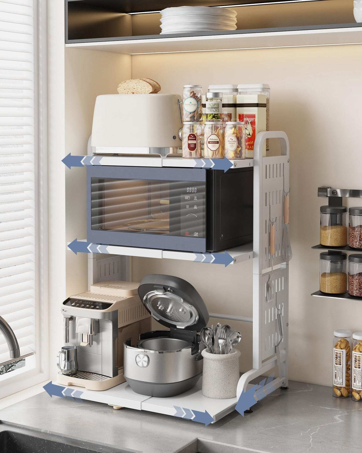 Ornestia 3-Tier Expandable Metal Microwave Shelf for Kitchen,White