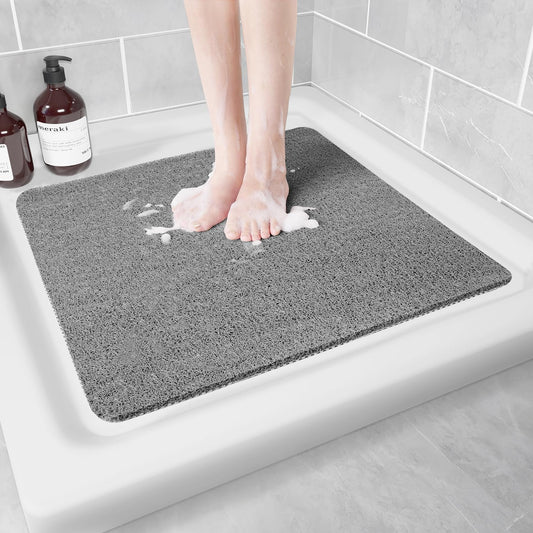 Shower Mat Non Slip Anti Mould: Bath Mats for Inside Bath- 60 x 60 cm Anti Slip Shower Mats for Inside Shower- Loofah Shower Mat Grey Square Washable