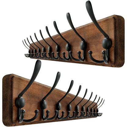 WEBI Coat Rack Wall Mount,98cm Long,10 Hooks,Wood Coat Hooks Wall Mounted Coat Hanger Wall,Hook Rack Rail,Triple Hooks for Hanging