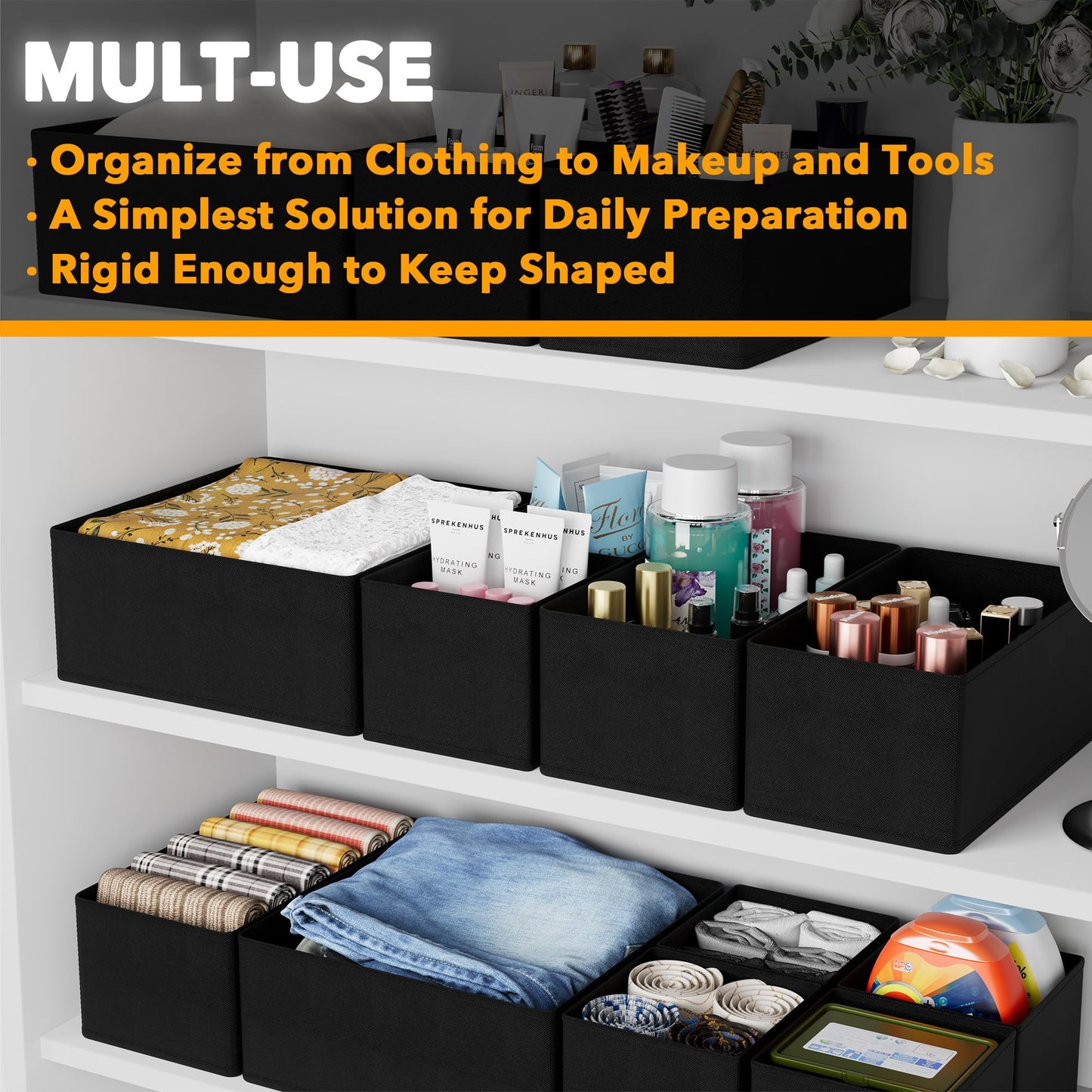 SpaceAid Drawer Organizer for Clothes, 12 Pack Dresser Drawer Organizer Bins, Closet Organizers and Storage Dividers for Clothing, Underwears, Socks