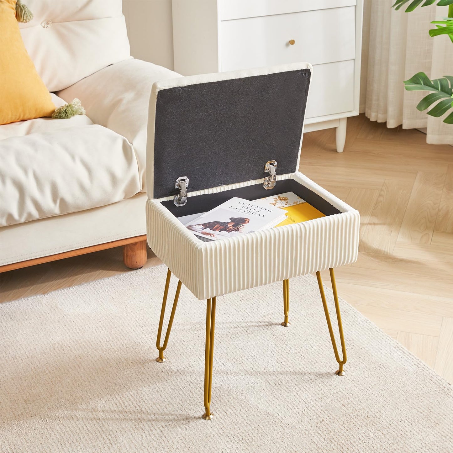 YMYNY Storage Ottomans, Chair Stool Upholstered, Footstool Velvet Bench, Dressing Table Stool, Pouf Couch Stool, Metal Legs, Removable Cover, for