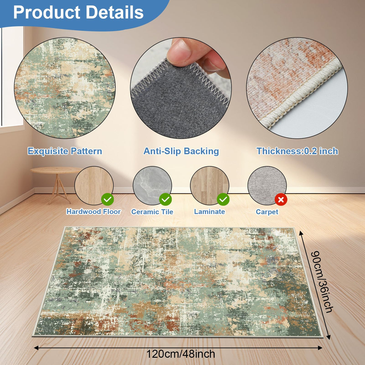 Capslpad Office Chair Mats for Hardwood Floor 90x120cm Non-Slip Modern Abstract Home Multi Purpose Chair Mat Low Pile Floor Protectors Computer Chair