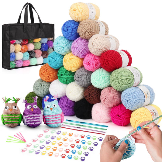 Aeelike Crochet Yarn Acrylic Yarn Knitting Wool, 28Pcs x 25g Multi Coloured Soft Crochet Wool for Crochet Kits for Beginners Adults, Ideal for