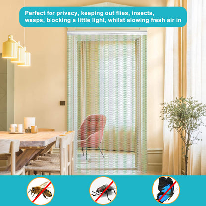 Lymmiytc Chain Door Screen 90 x 210cm Aluminium Chain Curtain for Doorways Decoration, Metal Fly Screens Insect Blinds Pest Control (Green & Silver)