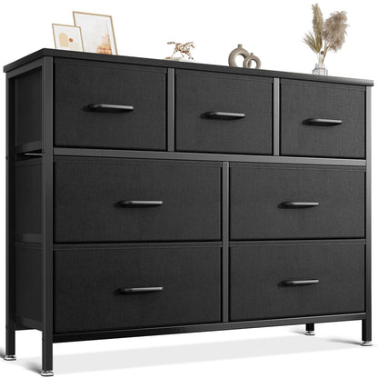Coleshome Chest of Drawers Bedroom with 7 Drawers, Fabric Drawers, Black