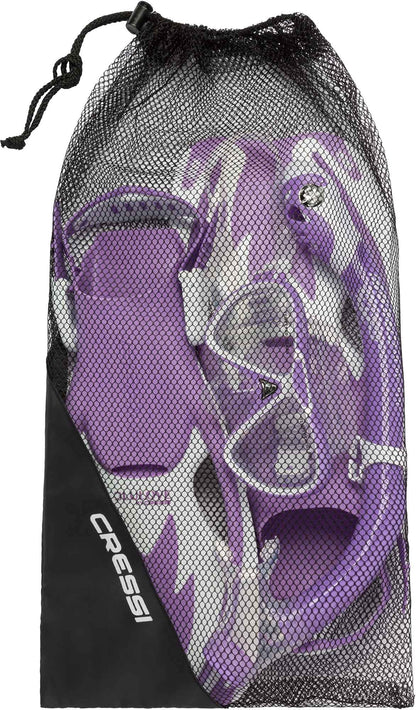 Cressi Unisex-Youth Rocks Pro Dry Children Mask Fins Snorkel Set, Lilac/White, S/M-1/2 Y, SE264131