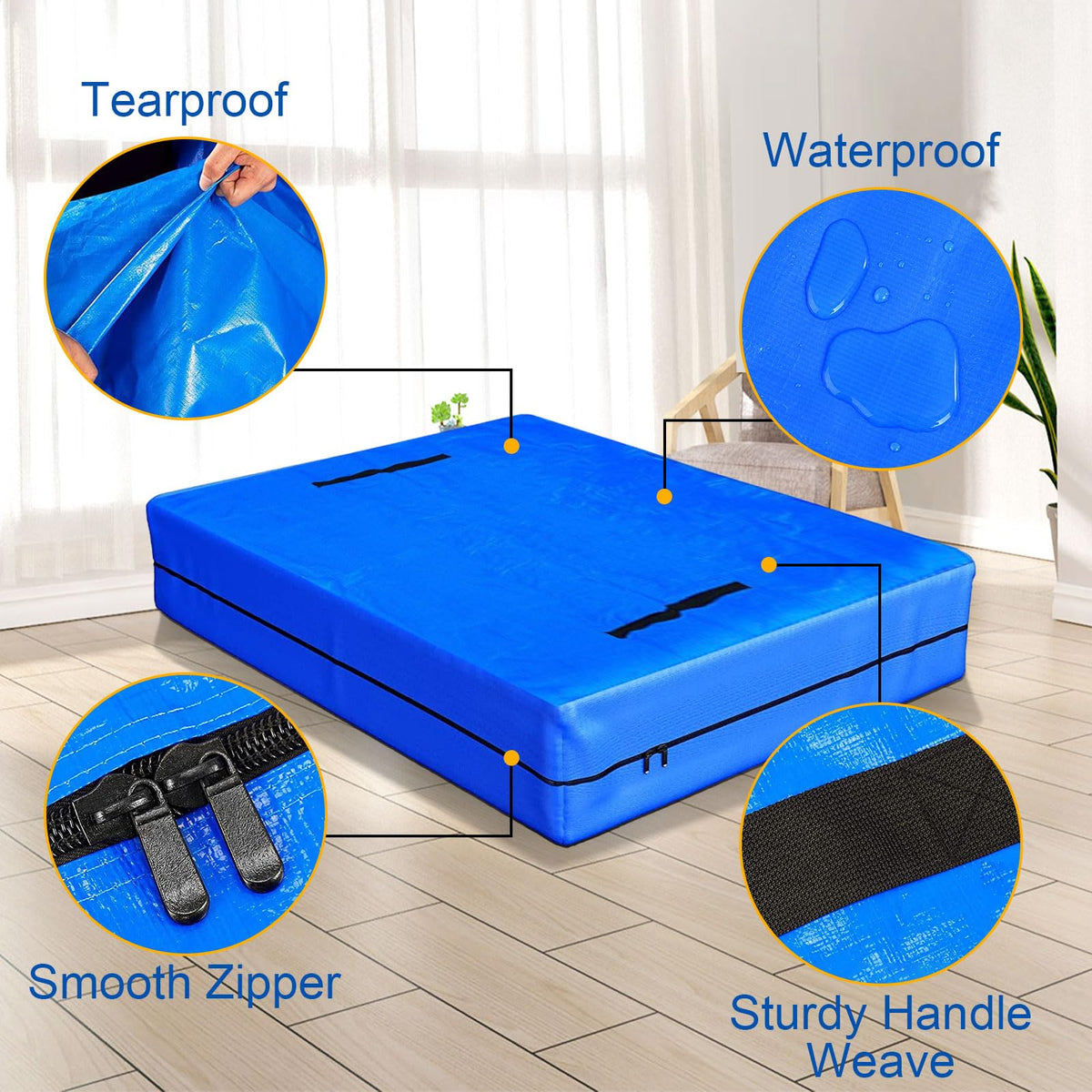 Mattress Cover for Moving and Storage Single Size Mattress Bags with 8 Sturdy Handles Waterproof Mattress Protector Tarp Durable Mattress Bags for