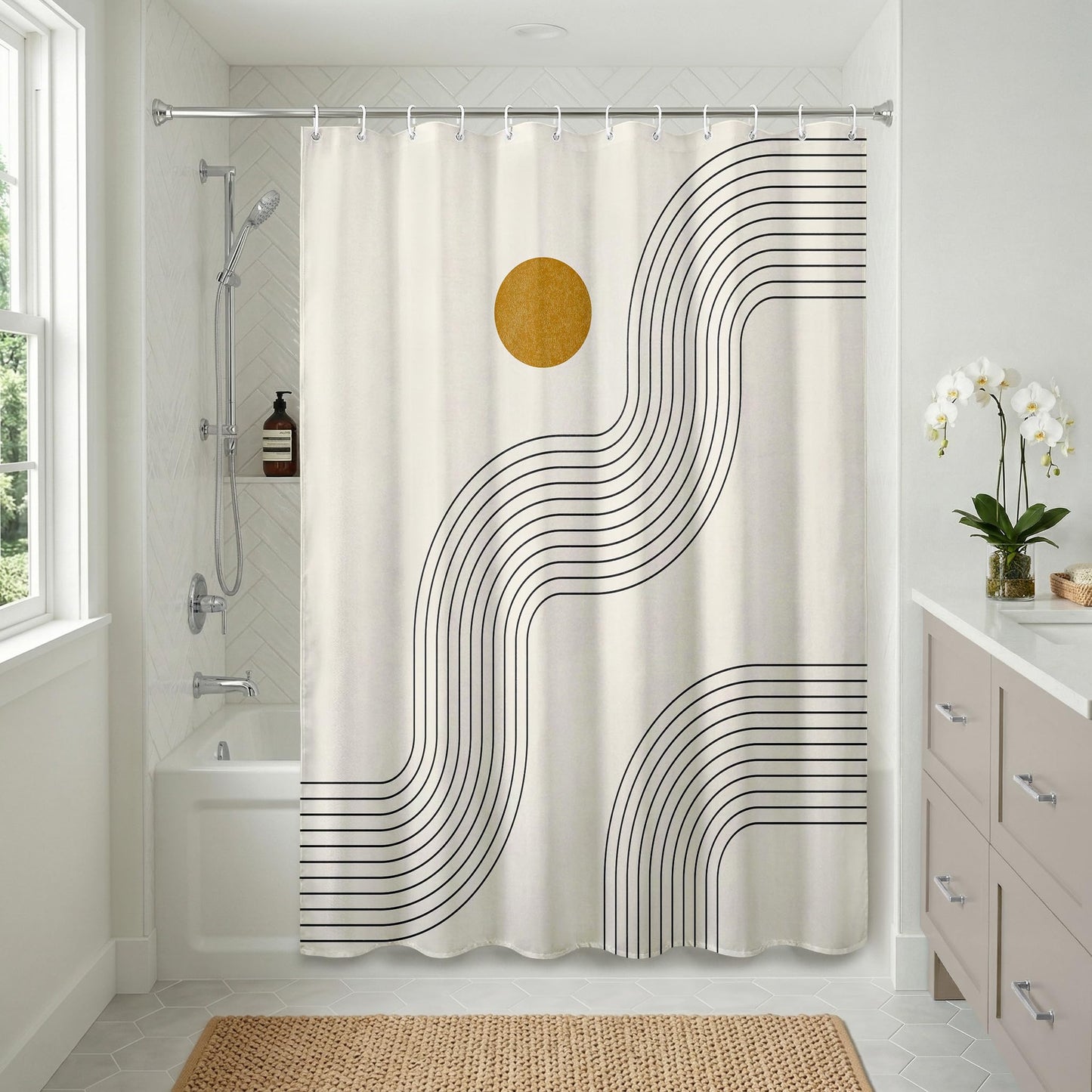 Americanflat 71x74 Boho Shower Curtain - 100% Polyester Shower Curtain with 12 Hooks - Shower Curtains for Bathroom