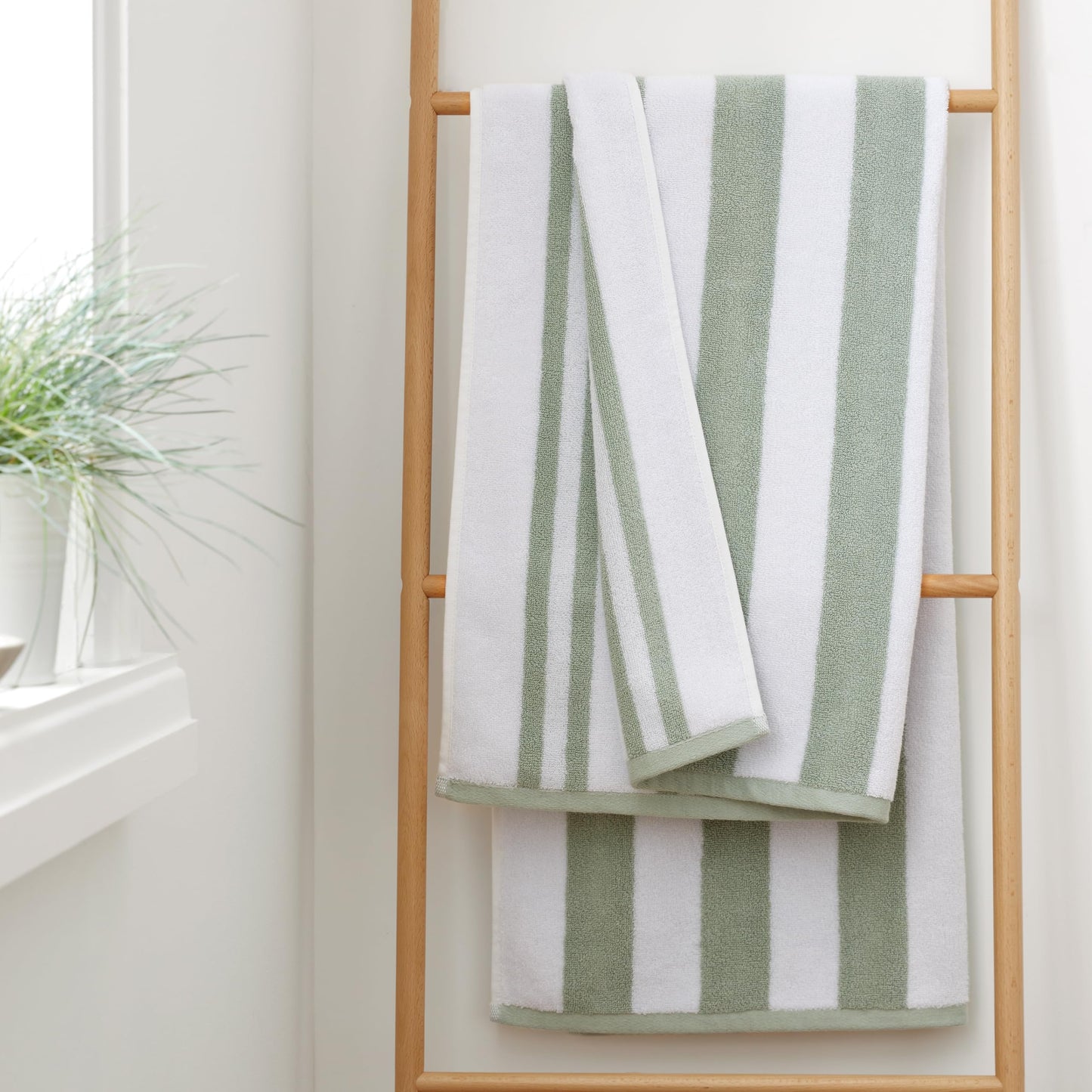 Bianca Reversible Stripe 70x120cm Cotton Jacquard Bath Towel Sage Green