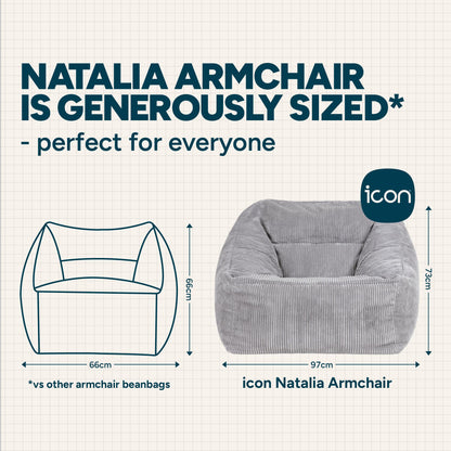 icon Natalia Cord Bean Bag Chair with Filling Included, Grey