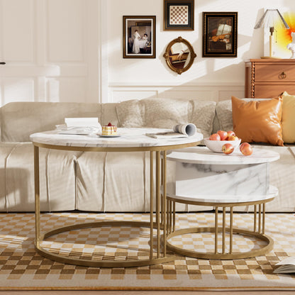 PURFINO Round Coffee Table - 70cm/50cm Nesting Tables Set of 2, Hydraulic Lift-Top with Hidden Storage, Centre Table for Living Room, Small Space