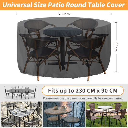 RICHIE Round Garden Furniture Covers Waterproof, Large Round Garden Table Cover 230x90cm, Heavy Duty 420D Outdoor Round Table Cover Windproof, Anti-UV