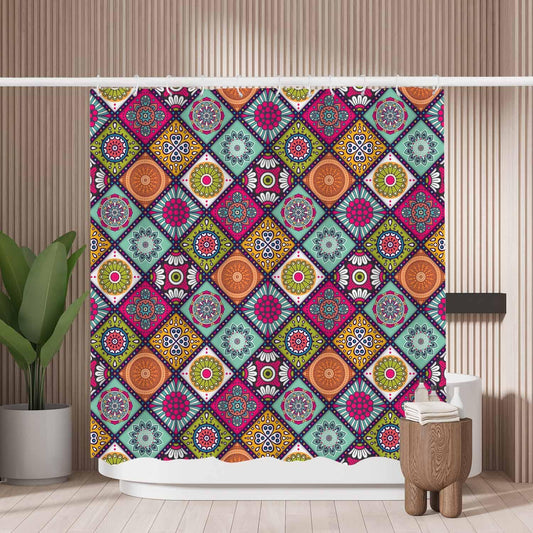 Woutay Shower Curtain Mould Proof Resistant Vintage Mandalas Hand Drawn,Water Repellant Fabric,Polyester,with 12 Plastic Hooks