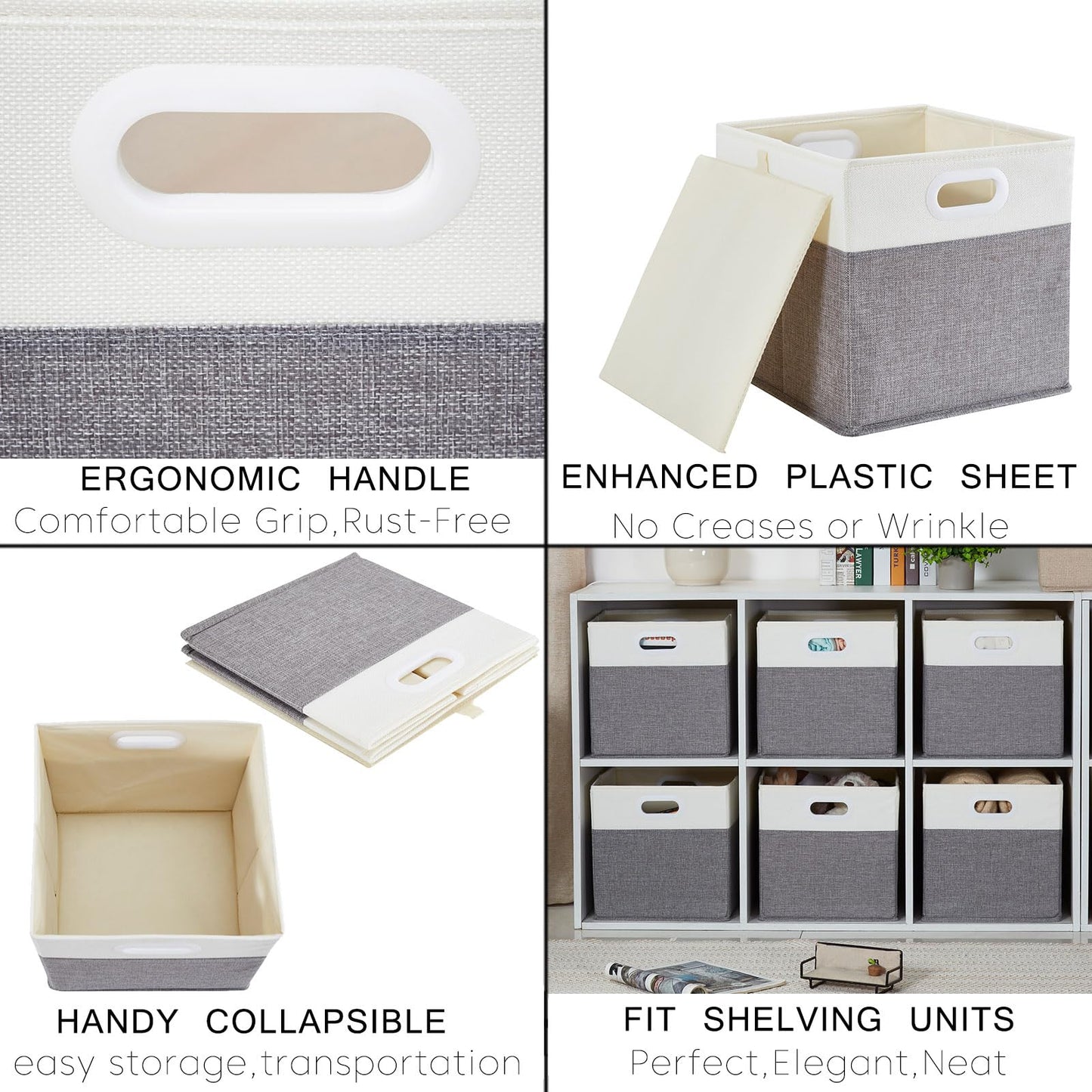 Mangata Cube Storage Boxes 33x33x33 cm, Large Fabric Storage Baskets for Kallax Box, Clothes Bins, Baskets, Chests,Toys (Grey/Cream White, 4Pcs)
