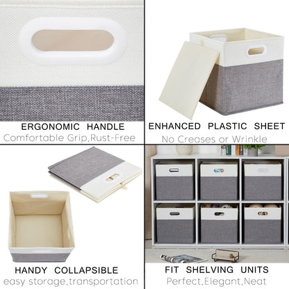 Mangata Cube Storage Boxes 33x33x33 cm, Large Fabric Storage Baskets for Kallax Box, Clothes Bins, Baskets, Chests,Toys (Grey/Cream White, 4Pcs)