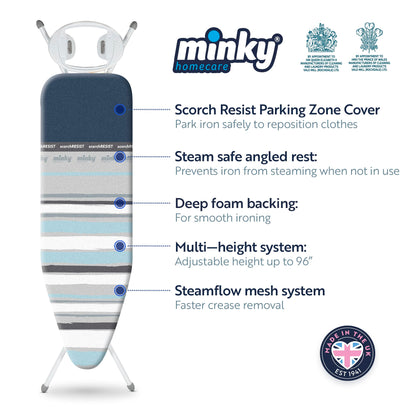 Minky Premium Ironing Board - Grey/Green - 122 x 38 cm