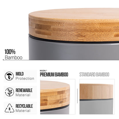 Kazai. 5L Designer Bathroom Bin | Superior Bamboo | Soft Closing | Anti-Finger | Grey