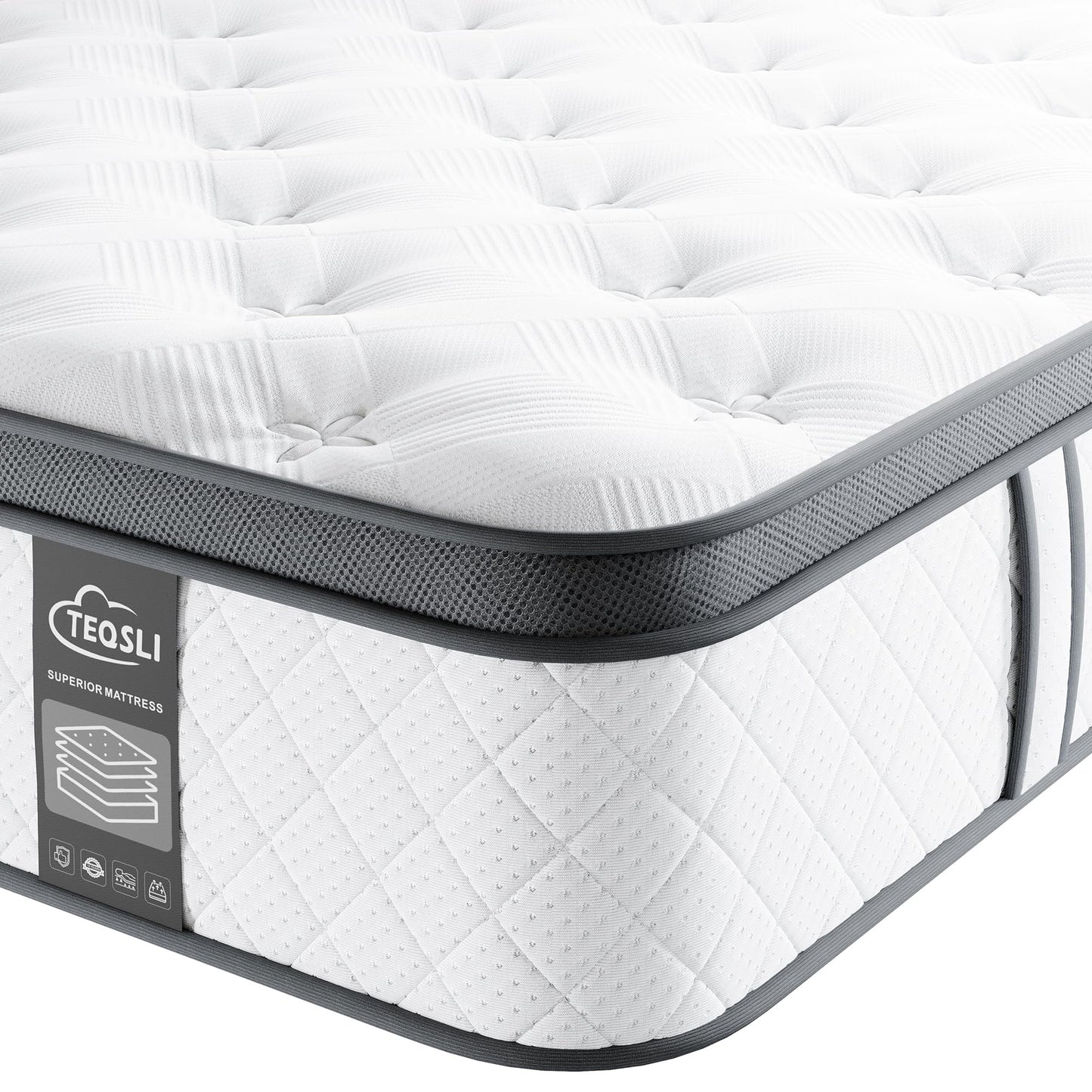 TeQsli 10 Inch Single Mattress Hybrid Medium Firm 7 Zone 90x190x25cm