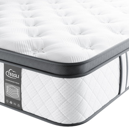 TeQsli 10 Inch King Mattress Hybrid Medium Firm 7 Zone 150x200x25cm