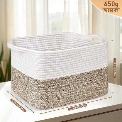 Lychico Cotton Rope Woven Basket with Handles for Shelves,Toys,Book, Cloth Storage Baskets Bin for Organizing