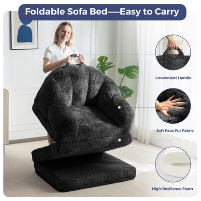 MAXYOYO Single Sofa Bed, Folding Bean Bag Chair, Faux Fur Fabric