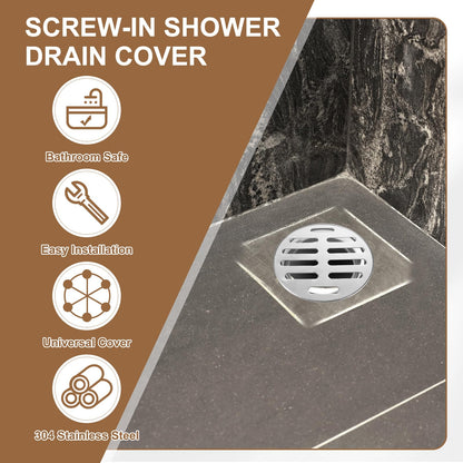 PATIKIL Floor Drain Cover 7.1" x 5.9" (160 Flat Mouth), 2 Pcs 304 Stainless Steel Round Anti Blocking Snap-in Drain Strainers for Outdoor Bathroom