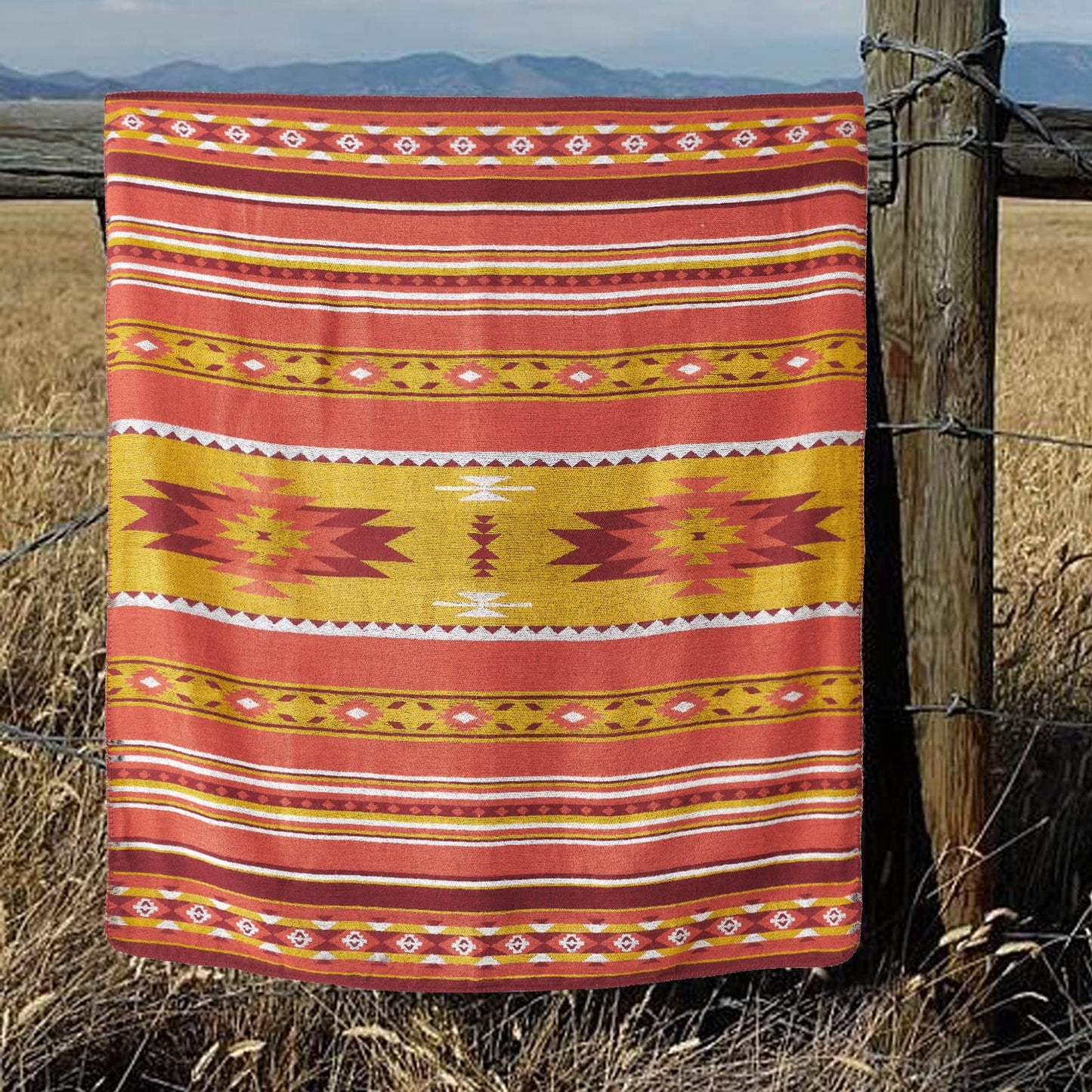 Aztec Pattern Throw Blanket with Soft Sherpa Lining, Traditional Southwestern Navajo Tribal Style Warm Throw for Camping, Outdoor, Light Weight Cozy