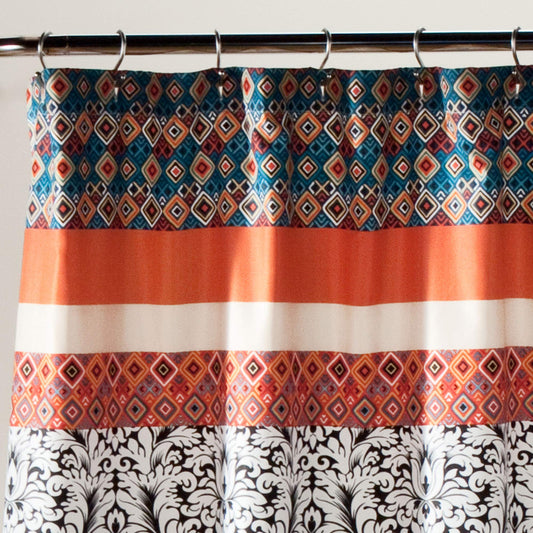 Lush Decor Bohemian 72 ' X 1 Shower Curtain Fabric Bathroom - Colorful Geometric and Floral Design, 72” x 72”, Turquoise and Orange