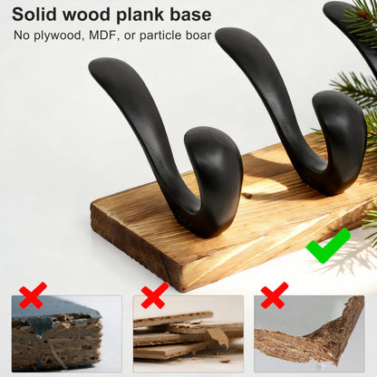 HONSKY Wall Coat Rack, 53cm Wooden Coat Hanger with 7 Double Hooks,Wall Coat Hook,Towel Rack Hanging Coat,Towel,Bag for Entryway, Hallway, Bedroom