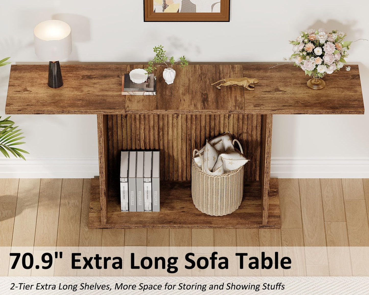 HSH Farmhouse Console Table, 180cm Extra Long 2-Tier Sofa Table, Rustic Brown Wooden Entryway Table for Hallway, Living Room, Foyer & Behind Couch