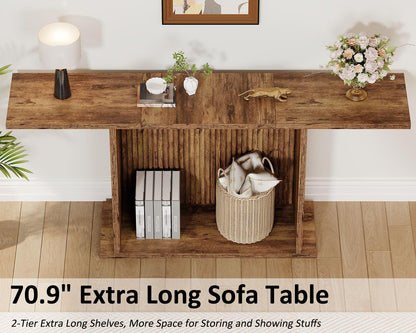 HSH Farmhouse Console Table, 180cm Extra Long 2-Tier Sofa Table, Rustic Brown Wooden Entryway Table for Hallway, Living Room, Foyer & Behind Couch