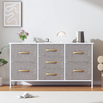 Feonase Chest of Drawers,Bedroom Dresser with 7 Fabric Drawers, Metal Frame & MDF Wood Top, Adjustable Feet, Storage Organizer Unit for Bedroom