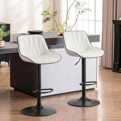 YOUNIKE Bar Stools Set of 2, Swivel Tall Barstools with Back, Adjustable Height Faux Leather Upholstered Modern Counter Height Bar Chairs, White
