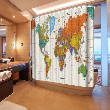 LIVETTY World Map Bathroom Shower Curtains Fabric Shower Curtain Waterproof Curtains for Bathroom Quick-Drying Kitchen Curtains Machine Washable with