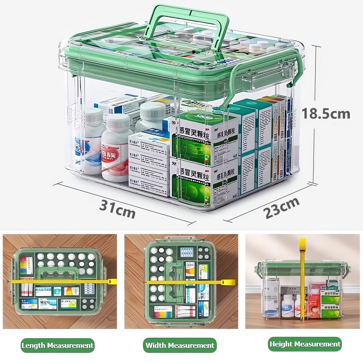 AouiSton Medicine Storage Box, 2 Layer First Aid Box Case Plastic Medicine Box Large Capacity Medical Box Storage Box Household Medicine Cabinet