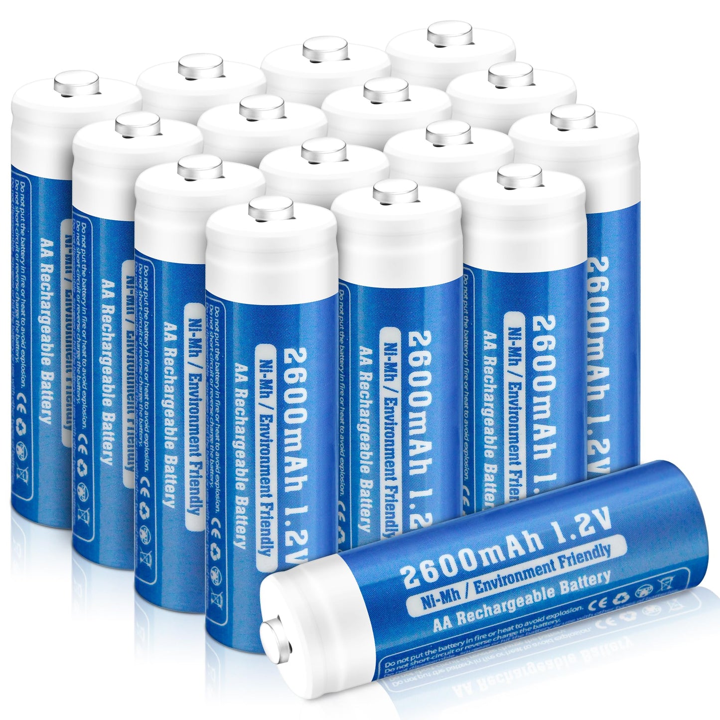 16-Pack Rechargeable AA Batteries, 2600 mAh NiMH, High Capacity 1.2 Volt, Rechargeable Household Battery AA Double A Low Self-Discharge