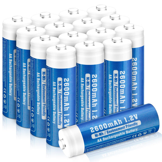 16-Pack Rechargeable AA Batteries, 2600 mAh NiMH, High Capacity 1.2 Volt, Rechargeable Household Battery AA Double A Low Self-Discharge