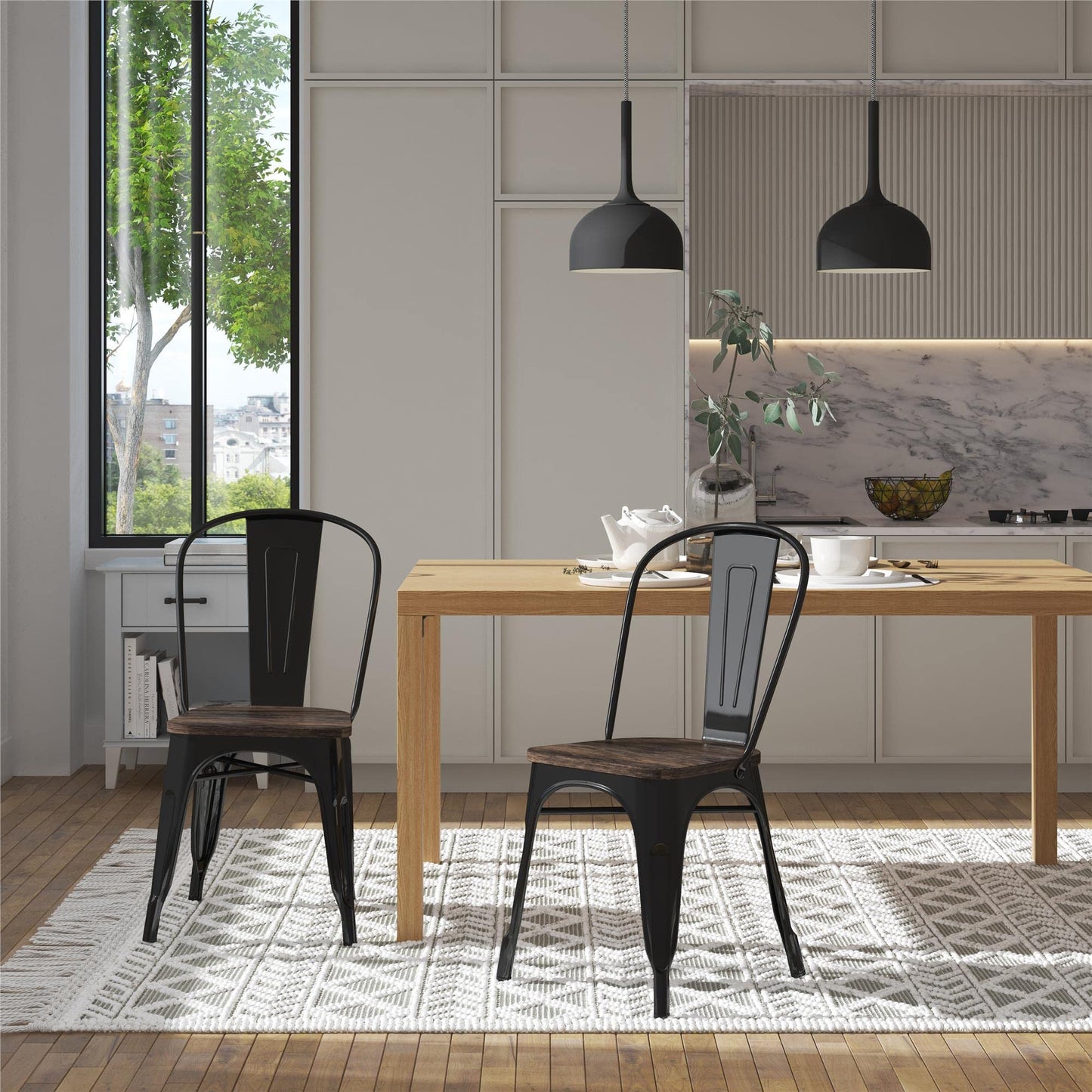 DHP Furniture Fusion Metal Dining Chair Black, Pack of 2
