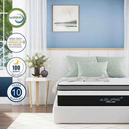 Azure Spinal Care 5FT King Mattress - Medium Firm Orthopedic Support - 100 Night Trial - 10 Inch Hybrid Gel Memory Foam for Back Pain Relief