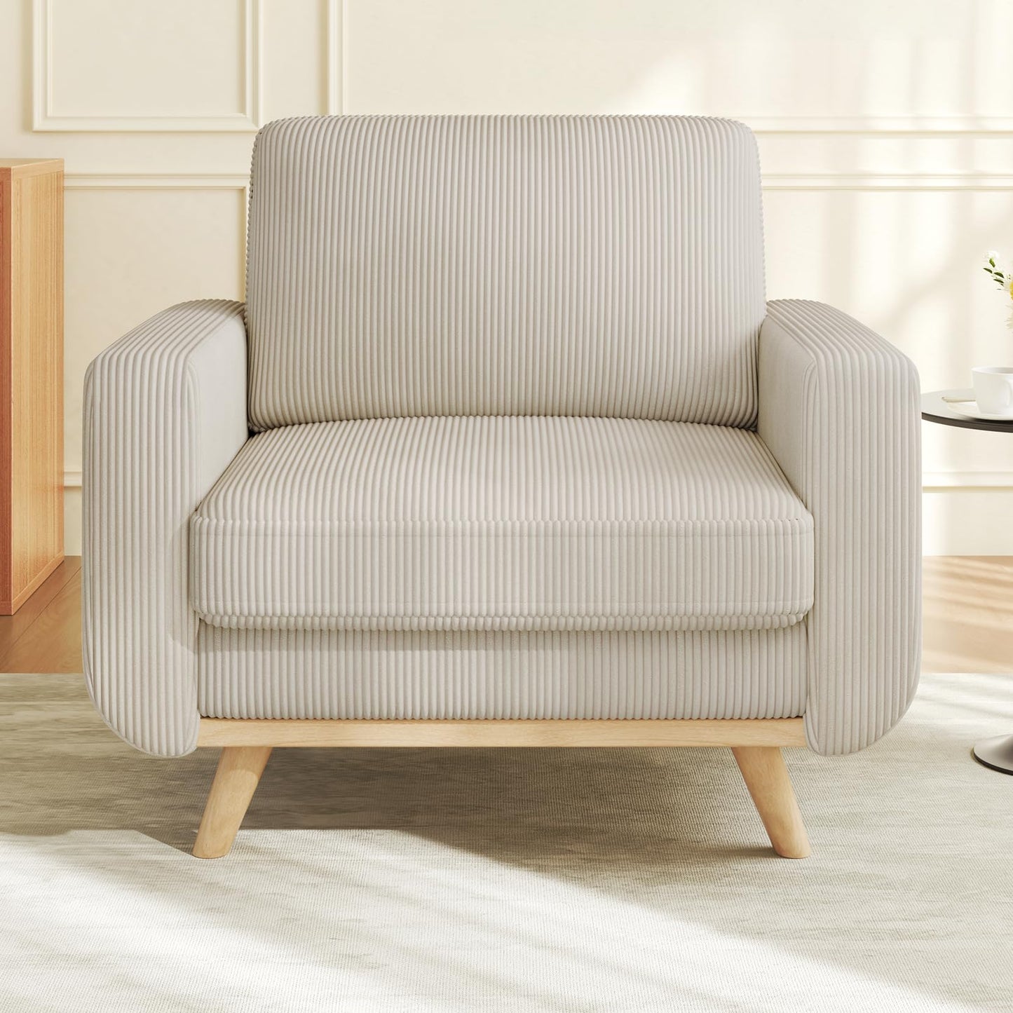 Vesgantti Large Accent Chair Light Grey, Comfy Corduroy Single Sofa Seat with Spring Cushion, Upholstered Armchair with Deep Seat