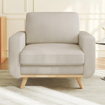 Vesgantti Large Accent Chair Light Grey, Comfy Corduroy Single Sofa Seat with Spring Cushion, Upholstered Armchair with Deep Seat