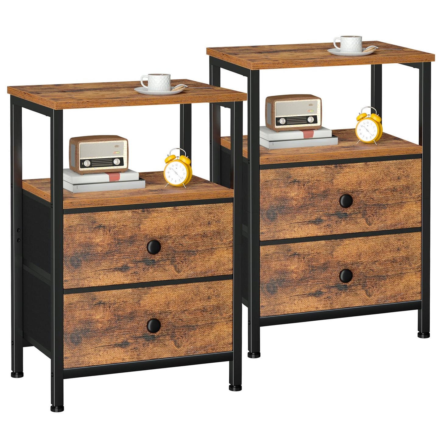 LOAKEKEL Bedside Table, Side Tables Set of 2 with 2 Fabric Drawers