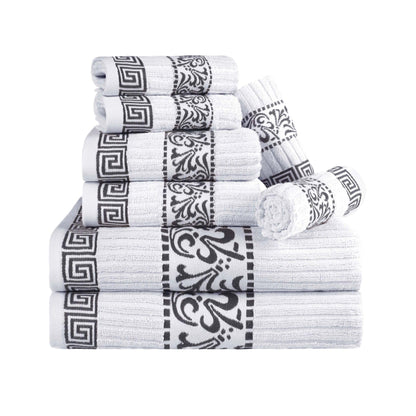 Superior 8-Piece Cotton Towel Set, Decorative Greek Pattern, Home Essentials, Absorbent Towels, Decor for Bathroom, Spa, Includes 2 Hand