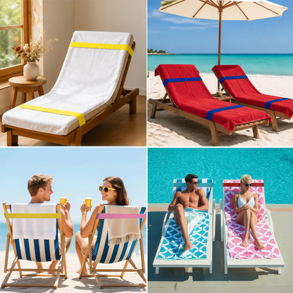 Solihigh 5Pcs Beach Towel Bands for Sun Loungers, 40x4cm Elastic Windproof Sunbed Straps, Non-Slip Chair Towel Holders for Pool