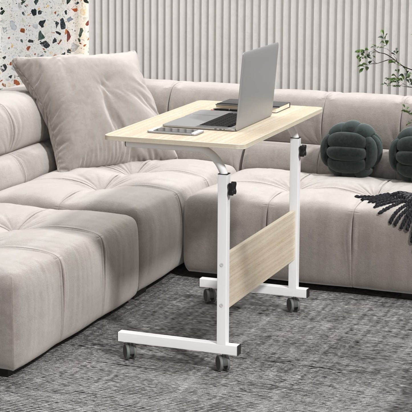sogesfurniture Laptop Table Height Adjustable, Mobile Laptop Stand Coffee Table Side Table, portable Laptop Desk Tray for Sofa, Bed, Balcony, Garden