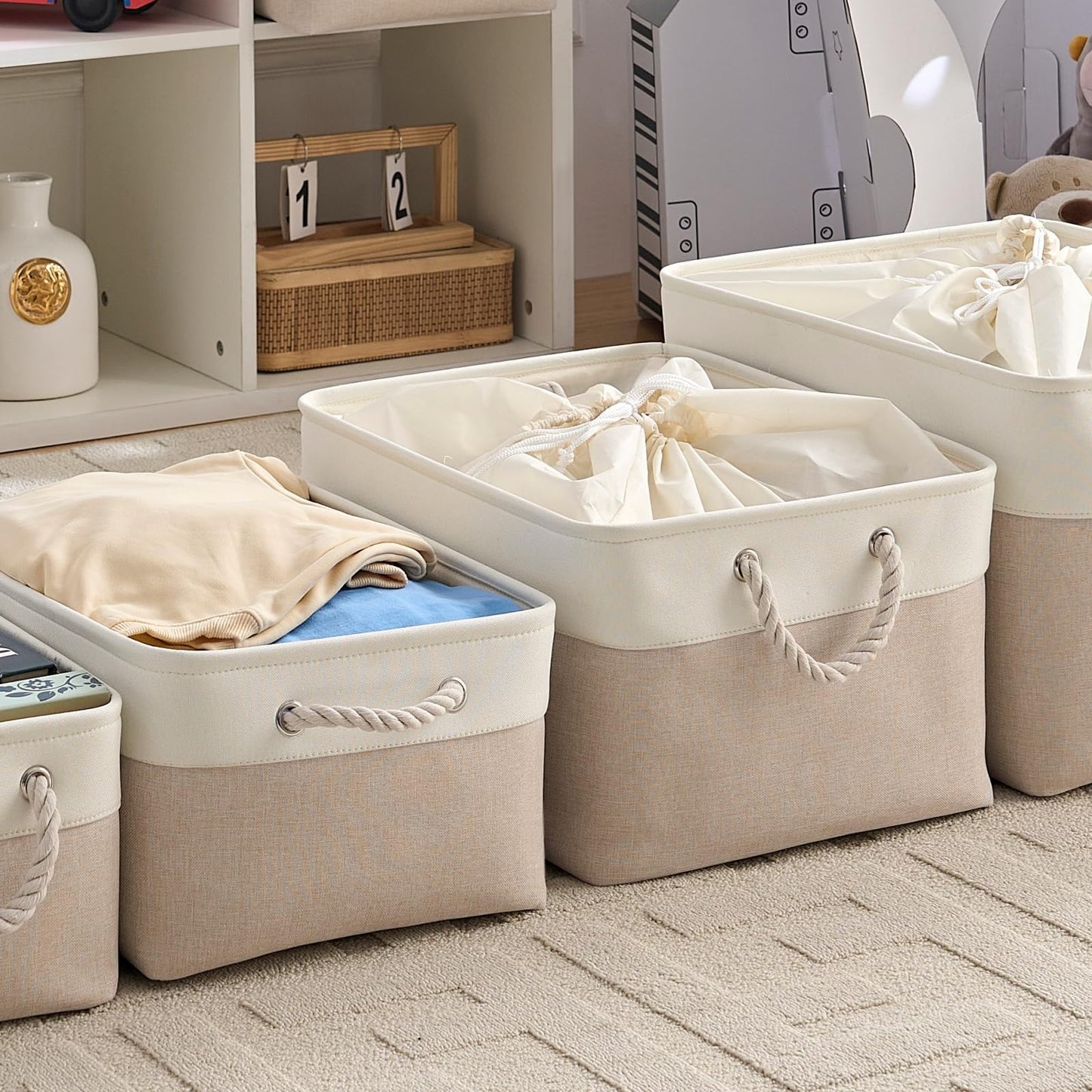 Mangata Small Storage Box, Thickened Fabric Storage Basket with Handles for Shelves Toy (S, 1 Pack)