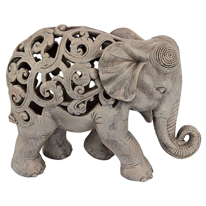 Design Toscano NG32745 Anjan the Elephant Indian Decor Jali Animal Statue, 30.5 cm, Polyresin, Brown Stone