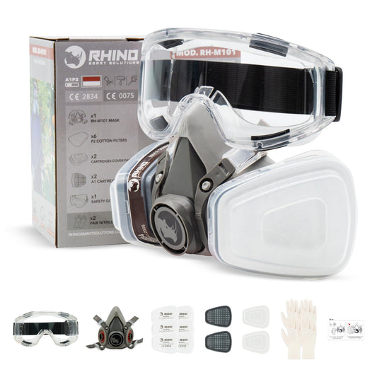 RHINO Smart Solutions Respirator Mask RH-M101 A1P2 Filters | Dust Mask for Sanding, Gas Mask, Chemicals, Spray Paint Face Masks and Organic Vapors