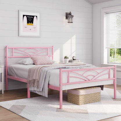 Yaheetech 3ft Single Metal Bed Frame with Cloud-inspired Design, Pink