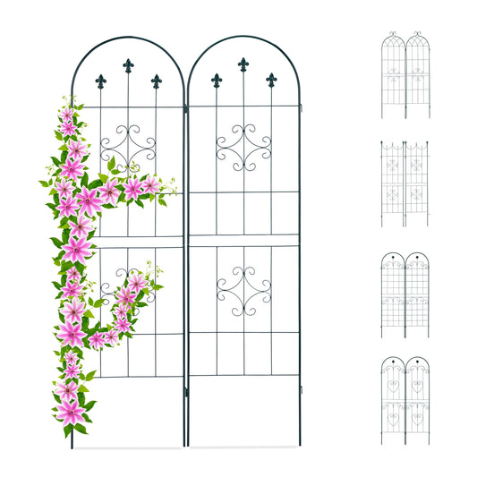 Relaxdays Trellis Set of 2, Metal, 180 x 50 cm, Garden Climbing Aid, Vintage, Ornate Tips + Arch, Freestanding, Green
